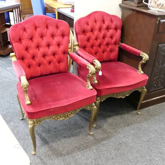 PR OF METAL FRAMED FRENCH STYLE ARMCHAIRS
