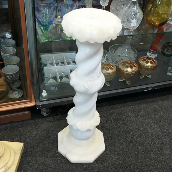 WHITE TONED ALABASTER TORCHERE/PLINTH