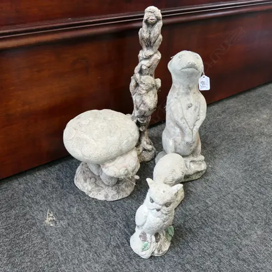 5 VINTAGE SMALL CONCRETE GARDEN ANIMALS 