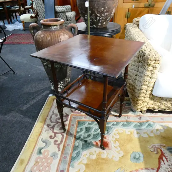SHERATON REVIVAL MAHOGANY INLAY SIDE TABLE ON CASTORS H. 650MM