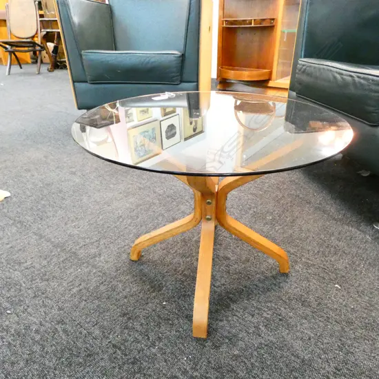GLASS SIDE TABLE 500MM DIA WOBBLY REQ. TIGHTENING