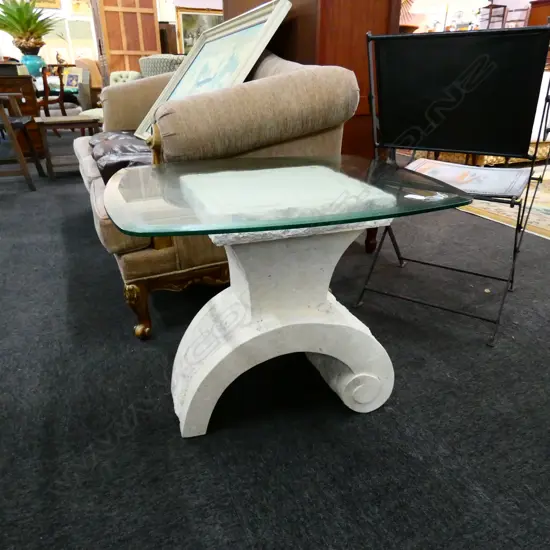 CLASSICAL FAUX MARBLE & GLASS SIDE TABLE