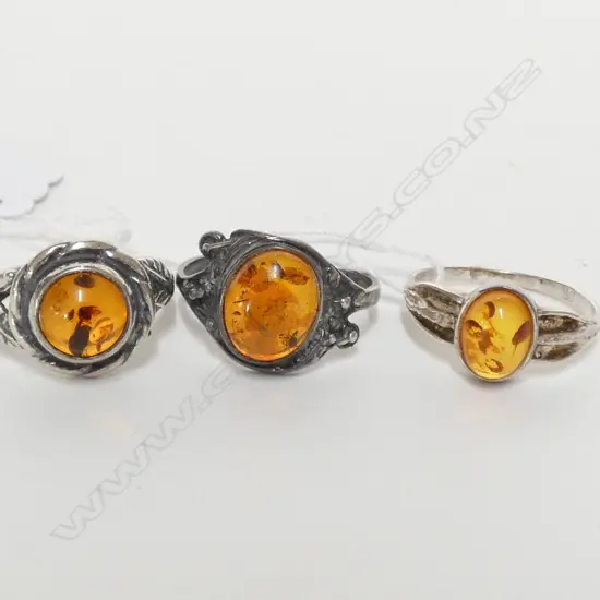 3 STG SILVER AMBER RINGS