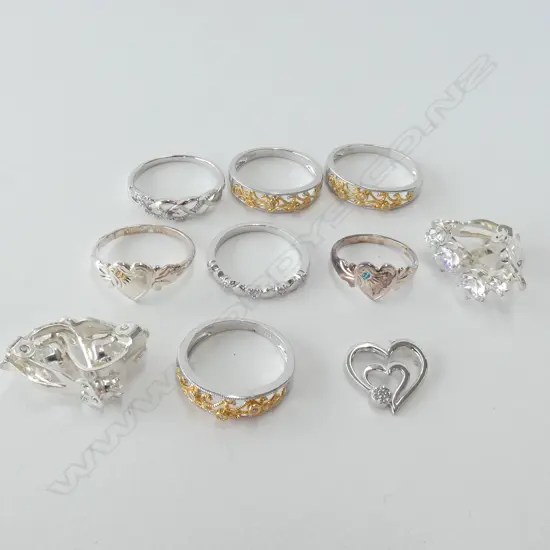 7 925 RINGS, 2 PRS EARRINGS & PENDANT