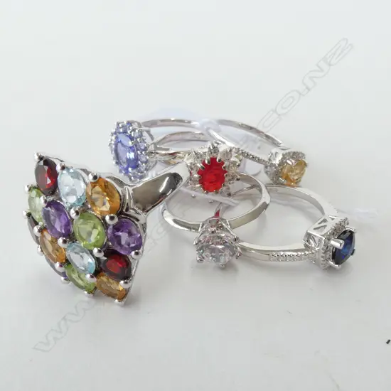 6 COLOURED STONE 925 STG SILVER RINGS 16 GRAMS TOTAL