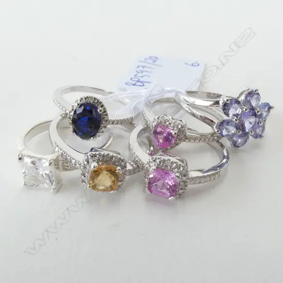 6 COLOURED STONE 925 STG SILVER RINGS 16 GRAMS TOTAL