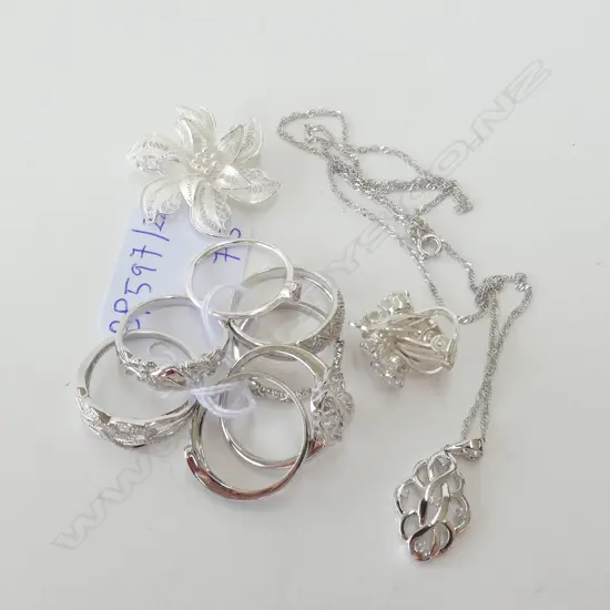 7 925 RINGS, EARRINGS, BROOCH, NECKLACE