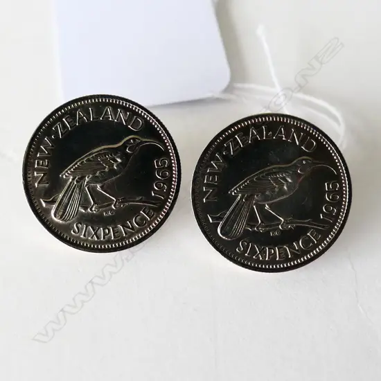 PAIR OF NZ 1965 SIXPENCES MADE INTO EARRINGS