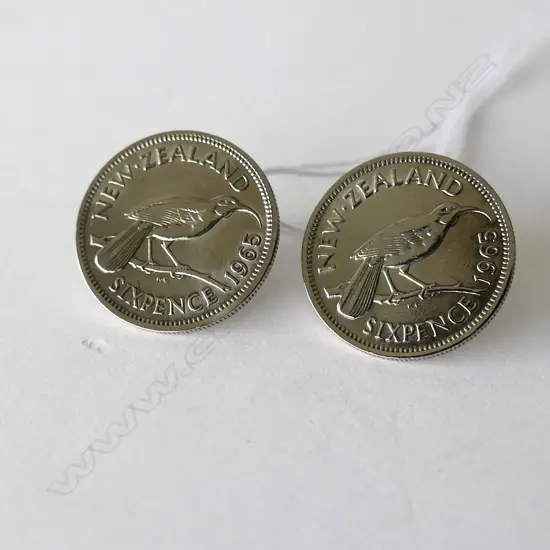 PAIR OF NZ 1965 SIXPENCES MADE INTO EARRINGS