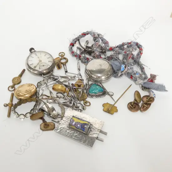 ASST. JEWELERY; STG NECKLACE, STG POCKETWATCH, WATCH KEYS ETC