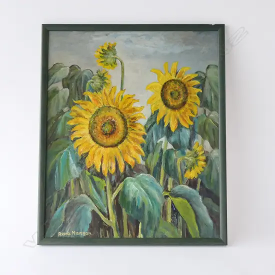 RENA MANSON SUNFLOWERS OIL ON BOARD 545 X 645MM