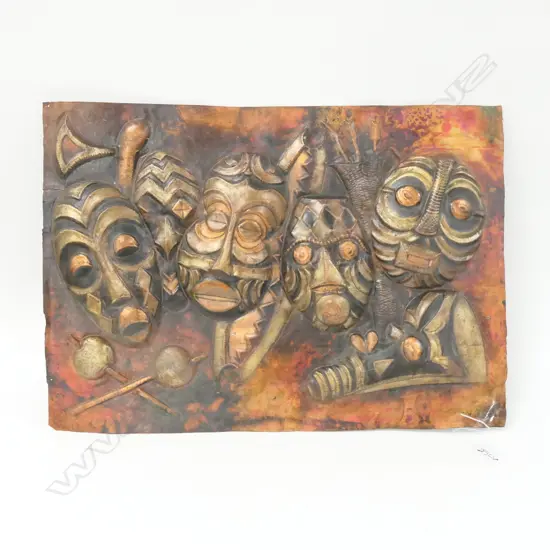'AFRICAN MASKS' COPPER WALL ART, 570MM