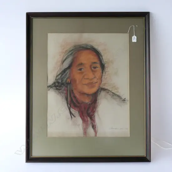 KIRSTEN ZAMBUCKA, PASTEL, PORTRAIT OF MAORI WOMAN AT WHAKAREWAREWA. 580 x 460mm