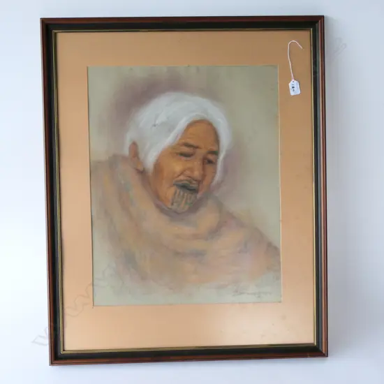 KIRSTEN ZAMBUCKA, PASTEL, PORTRAIT OF MAORI WOMAN WITH MOKO KAUAE,