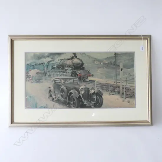 VINTAGE CAR AND TRAIN PRINT 950 X 605MM