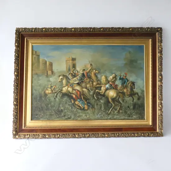 A. GOYZ, OIL ON CANVAS, EUROPEAN EQUESTRIAN BATTLE SCENE, SIGNED. 870 x 1170mm OVERALL