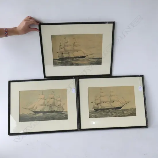 3 ETCHINGS OF SHIPS 500 X 385MM