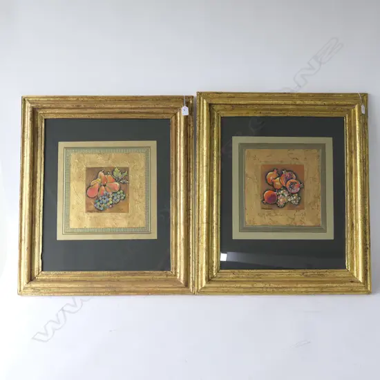 KAREL BURROWS 'GILDED PEARS' & 'GILDED POMEGRANTES' MIXED MEDIA 780 X 670MM