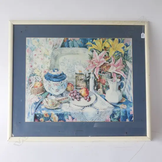 SIGNED STILL LIFE W/C PRINT 920 X 780MM