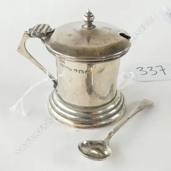 STG SILVER MUSTARD POT + SPOON
