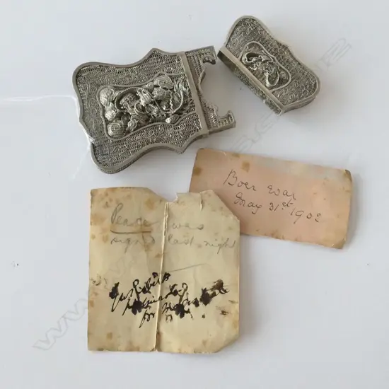 SILVER FILIGREE CARD CASE WITH BOER WAR PAPERS INSIDE