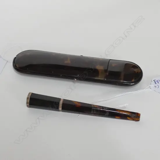 FAUX TORTOISHELL SPECTACLE CASE L. 150MM & STG CIGARETTE HOLDER