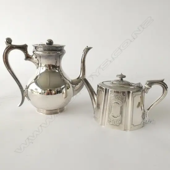 ANTIQUE SILVER PLATE TEA & COFFEE POTS