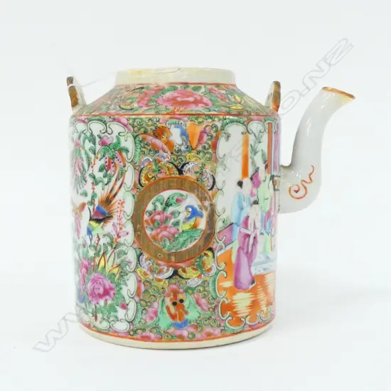 CHINESE FAMILLE ROSE TEA KETTLE (LID MISSING AND REPAIRED)