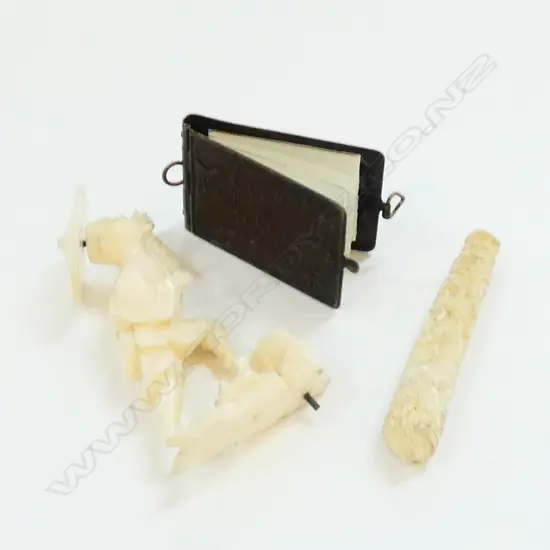 3 ITEMS. IVORY FISHERMAN+NEEDLE CASE +MINI FRENCH PHOTO ALBUM