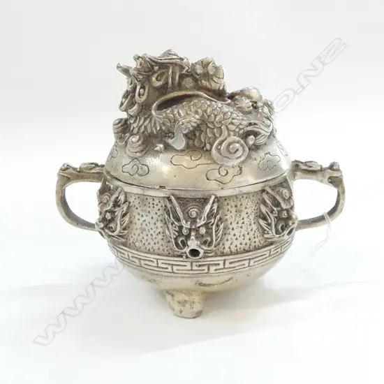 CHINESE SMALL LIDDED SILVERED CENSOR H 100 MM