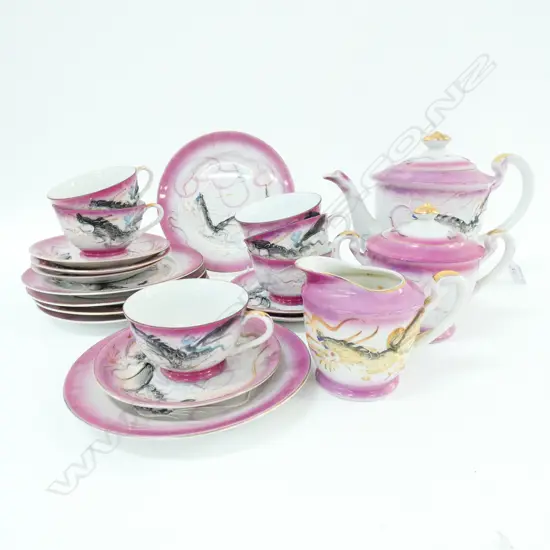 A FINE VINTAGE JAPANESE TEA SET GEISHA TO CUPS