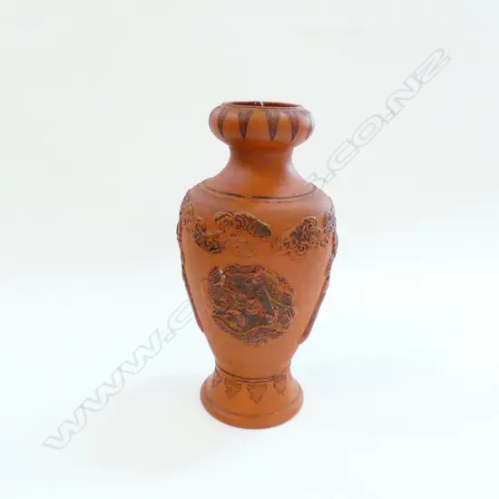 ORIENTAL TERRACOTTA VASE BALUSTER DRAGON DECORATION H.250mm