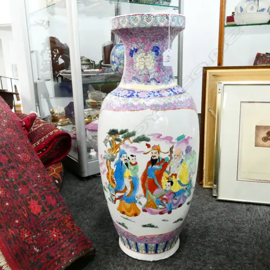 LGE CHINESE POLYCHROME VASE AUSPICIOUS FIGUES