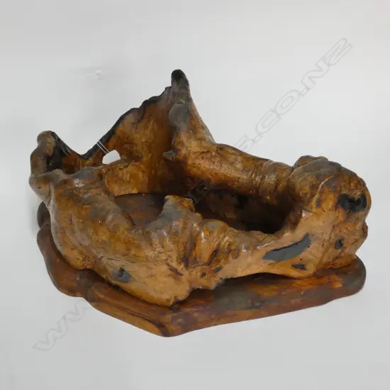 OLD ORIENTAL BURL WOOD SCULPTURE ON SHAPED BASE L.350mm