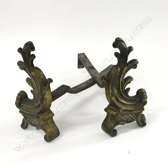 PAIR FRENCH BRASS FIRE DOGS