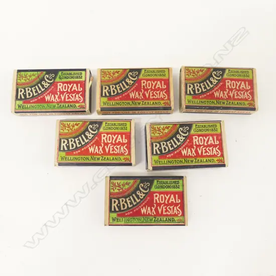 6 OLD BOXES R.BELL & CO. 'ROYAL WAX VESTAS. 