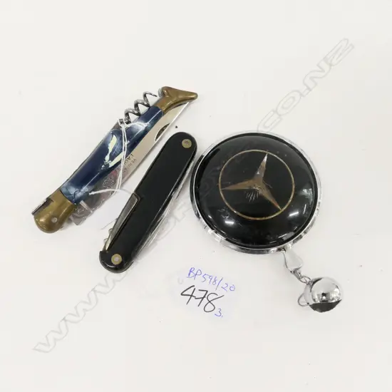 VINTAGE MERCEDES BENZ POCKETKNIFE + 2 LOGOS