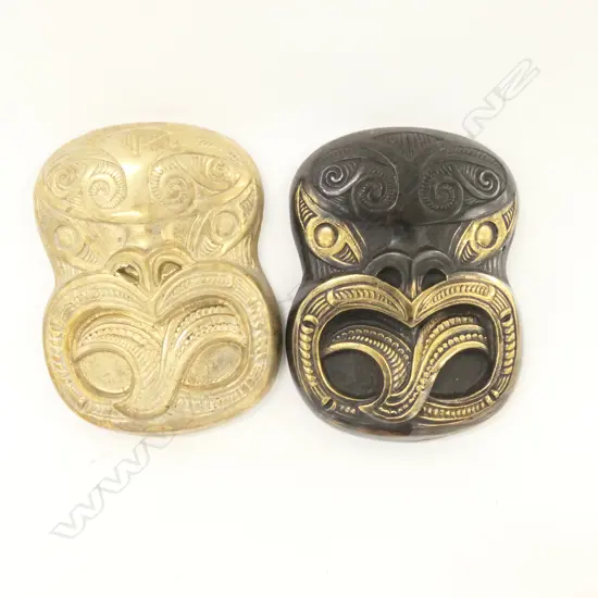 2 MAORI BRASS TIKI FACES H. 160MM