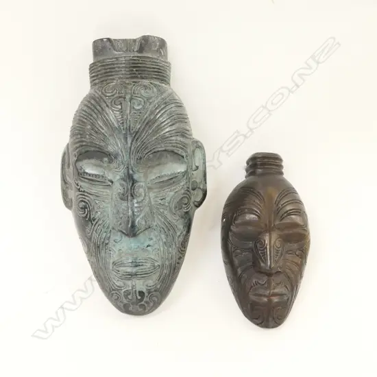 2 MAORI BRONZED HEADS L. 260MM