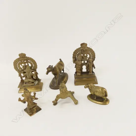 6 VINTAGE INDIAN BRASS SMALL FIGURES