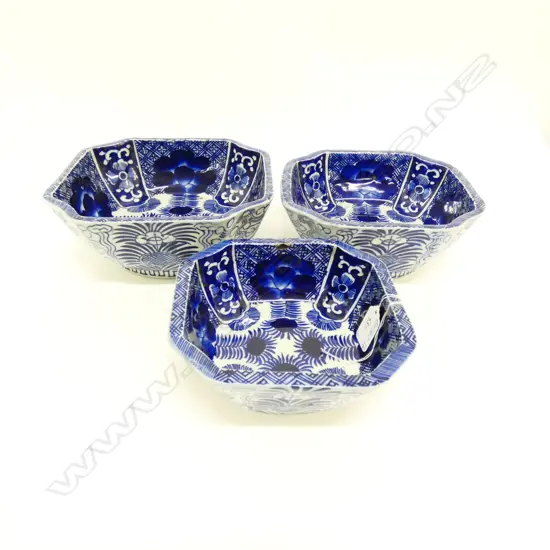 SET 3 OLD JAPANESE BOWLS B&W MEIJI PERIOD