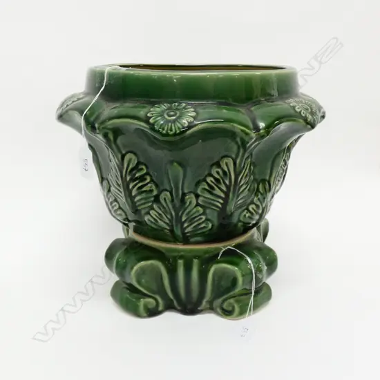 GREEN CERAMIC 2 PART JARDINIERE H. 280MM