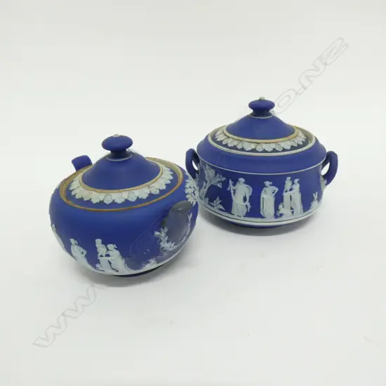 WEDGWOOD JASPER WARE SUGAR BOWLS x TWO H 100 MM