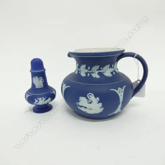 WEDGWOOD JASPER WARE JUG AND CONDIMENT H 120 MM