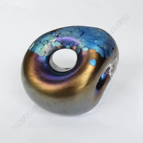 HAND BLOWN GLASS PAPER WEIGHT SIGNED GLASSPLAAT 1989 L  100 MM