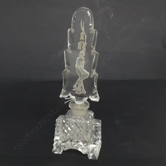 CUT CRYSTAL ART DECO SCENT BOTTLE TALL LADY STOPPER