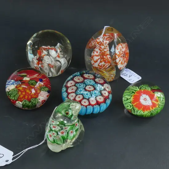 6 MURANO STYLE PAPERWEIGHTS 