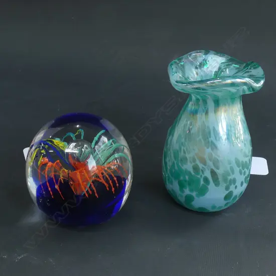 MSH SIGNED ART GLASS VASE & PAPERWEIGHT
