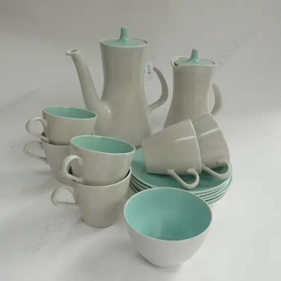 POOLE 2 TONE COFFEE SET 15 PCE AQUA & GREY