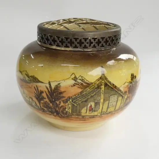 ROYAL STAFFORDSHIRE "HOMELAND SERIES" ROSE BOWL WITH METAL MESH COVER, H140mm